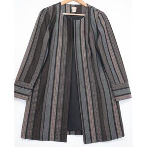 Chicos Open Front Long Striped Coat Rose Gold Glitter Copper Womens Size 4/6